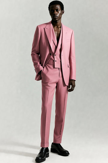 Grå Rosa Topp Kavajslag Enkelknäppt 3-delat Herr Formella kostymer